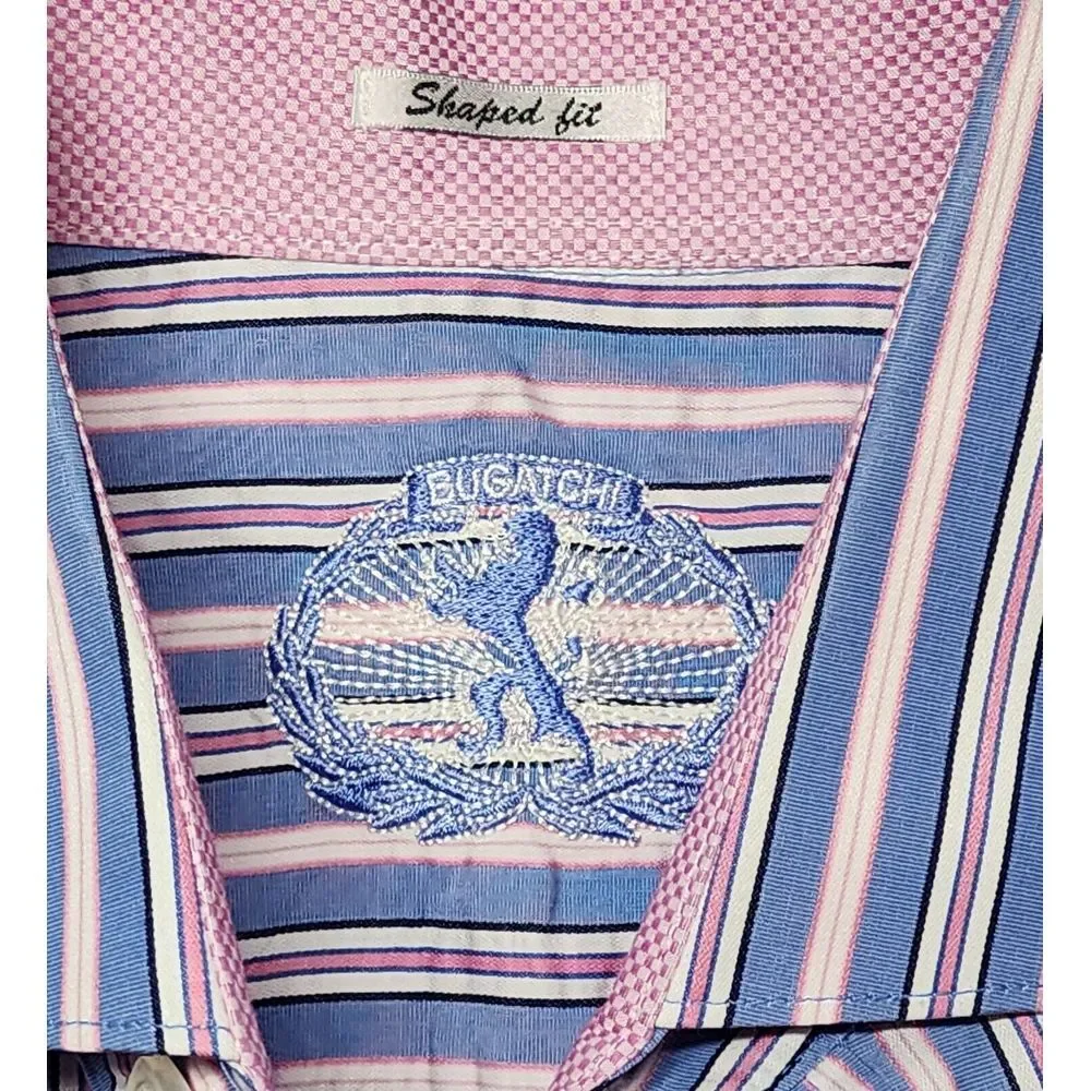 Bugatchi Mens Size Medium Long‎ Sleeve Button Down Blue/Pink Stripes